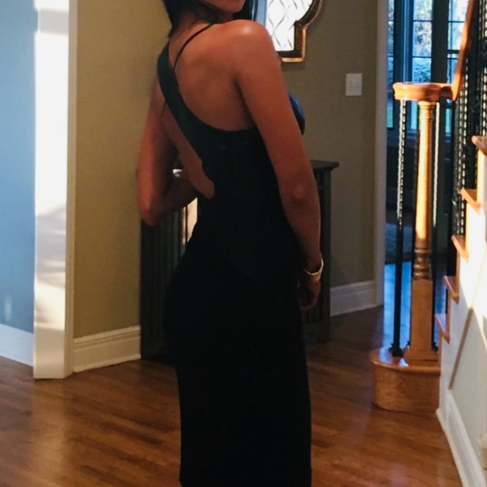 Theia One Shoulder Black Dress
